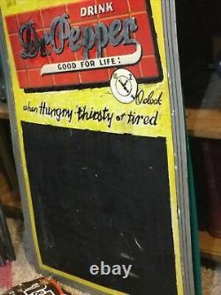 Vintage Dr Pepper Soda Pop Embossed Tin Metal Chalk Board Menu Gas Station Sign