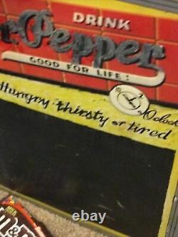 Vintage Dr Pepper Soda Pop Embossed Tin Metal Chalk Board Menu Gas Station Sign