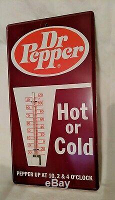 Vintage Dr Pepper Tin Metal Thermometer advertising Hot Cold 10 2 4 o'clock 60's