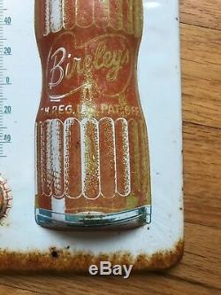 Vintage Drink Bireley's Orange Soda Bottle Tin Metal Thermometer Sign