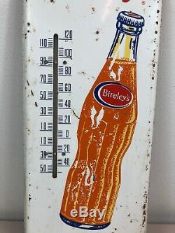 Vintage Drink Bireley's Orange Soda Tin Painted Thermometer Sign Advertisement