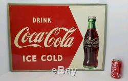 Vintage Drink Coca Cola Ice Cold Painted Tin Arrow Coke Bottle Sign #2 MCA 28x20