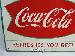 Vintage Drink Coca Cola Mca Metal Tin Sign 20 X 28 Fishtail & Bottle Refreshes