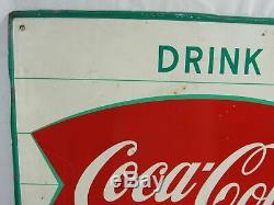 Vintage Drink Coca Cola Mca Metal Tin Sign 20 X 28 Fishtail & Bottle Refreshes