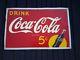 Vintage Drink Coca Cola Metal Tin Sign. 5 Cent. Yellow Dot. 27x18