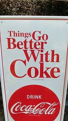 Vintage Drink Coca Cola Things Go Better With Coke Tin Advertising Sign 54