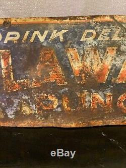 Vintage Drink Delaware Punch SODA Tin Advertising Sign Embossed 23 X 6 ORI Paint