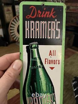 Vintage Drink Kramers Bottling Soda Graphic Bottle Tin Door Push Sign 12x 3.5