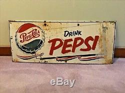 Vintage Drink Pepsi-cola Advertising Red, White & Blue Tin Sign (27 X 11)