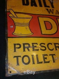 Vintage Drug Store Sign Pharmacy DAILY & SPRAGG PRESCRIPTIONS ANTIQUE TIN METAL