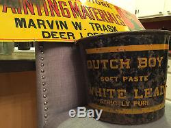 Vintage Dutch Boy Tin Embossed Sign and Metal Bucket 1920's Very Rare