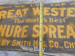 Vintage EARLY GREAT WESTERN MANURE SPREADER Tin Advertising Farm Machinery SIGN