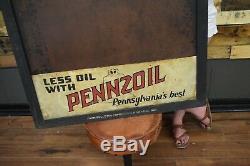 Vintage EARLY Pennzoil OIL Chalkboard Advertising sign Tin Wood Framed 1920's