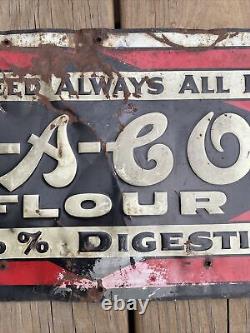 Vintage E-A-CO Flour Advertising Sign Embossed Metal Tin Tacker Mancave