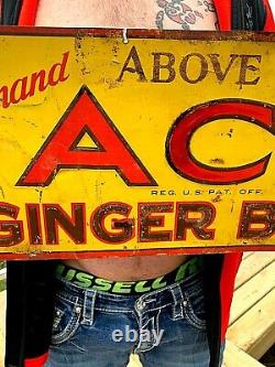 Vintage Early Ace Ginger Beer Metal Tin Tacker Embossed sign With Bottle Graphic