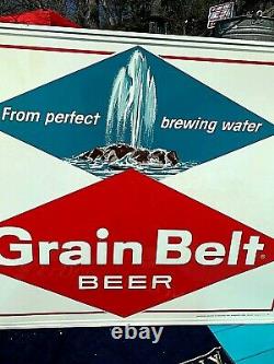 Vintage Early Grain Belt Beer Large Diamond Tin Metal Sign With Fountain 58X46