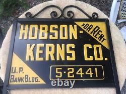Vintage Early Mid 1900's Pressed Tin Real Estate Sign & Cast Iron Display Stand