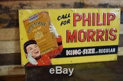 Vintage Early Philip Morris Tobacco Tin Metal Embossed Sign General Store Advert