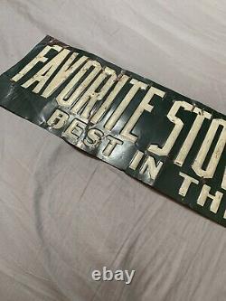 Vintage Early Rare Favorite Stoves And Ranges Green Tin Tacker Sign 28 x 6.5