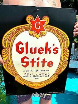 Vintage Early Rare Glueks Stite Beer Malt Beverage Logo Tin Metal Sign 24X18