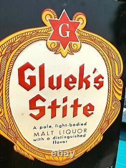 Vintage Early Rare Glueks Stite Beer Malt Beverage Logo Tin Metal Sign 24X18