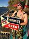 Vintage Early Rare Hamms Beer Smooth Mellow Embossed Tin Metal Sign 24x18