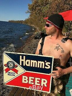 Vintage Early Rare Hamms Beer Smooth Mellow Embossed Tin Metal Sign 24X18
