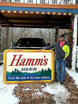 Vintage Early Rare LG Hamms Beer Embossed Tin Metal Sign 73X48