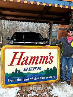 Vintage Early Rare LG Hamms Beer Embossed Tin Metal Sign 73X48