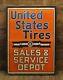Vintage Early United States Tires Painted Tin Sales & Service Depot Sign U. S