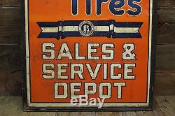 Vintage Early UNITED STATES TIRES Painted Tin SALES & SERVICE DEPOT Sign U. S