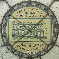 Vintage Ellwood Fence Tin Litho Sign American Steel & Wire Chas W. Shonk Co