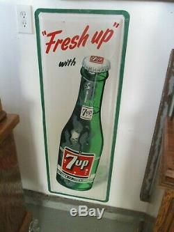 Vintage Embossed 7up Tin Advertising Sign 4 Feet High