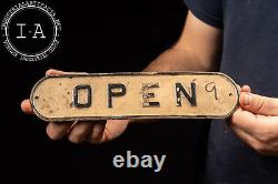 Vintage Embossed Painted Tin Open Sign