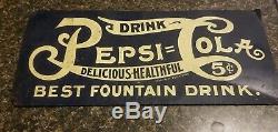 Vintage Embossed Pepsi Cola Tin Metal Sign Rare Double Dot