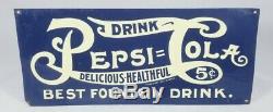 Vintage Embossed Pepsi Cola Tin Metal Sign Rare Double Dot
