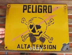 Vintage Enamel Tin Sign Skull & Bones Peligro Alta Tensión Danger High Voltage