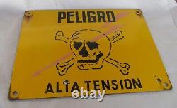 Vintage Enamel Tin Sign Skull & Bones Peligro Alta Tensión Danger High Voltage