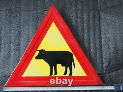 Vintage Enameled Porcelain Tin Sign Road Cattle RARE 19.7in x 17.3in