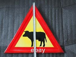 Vintage Enameled Porcelain Tin Sign Road Cattle RARE 19.7in x 17.3in