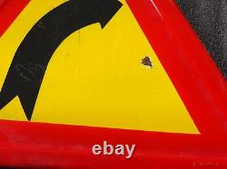 Vintage Enameled Porcelain Tin Sign Road Right turn RARE 19.7in x 17.3in I