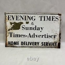 Vintage Evening Times & Sunday Times Newspaper Signle Sided Embossed Tin Sign