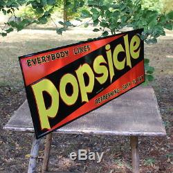 Vintage Everbody Likes Popsicle Embossed Tin Sign Store Display Soda Candy Shop