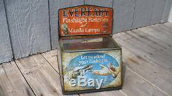 Vintage Eveready Batteries sample case Mazda Lamps Display tin litho sign 1920s