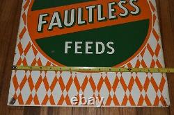 Vintage FAULTLESS MODERNIZED FARM FEEDS Tin Metal Advertising SIGN