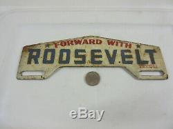 Vintage FORWARD WITH ROOSEVELT FDR TIN ADVERTISING SIGN LICENSE PLATE TOPPER