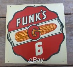 Vintage FUNK'S G 6 Metal Sign Hybrid Seed Corn Tin Early Advertising 1 x 1 ft sq