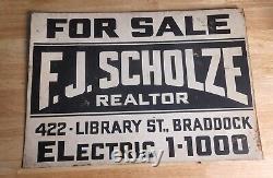 Vintage F. J. Scholze Realtor Tin Sign