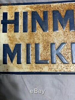 Vintage Farming Cow Hinman Milkers Tin Embossed Original 20 X 11 Sign