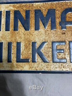 Vintage Farming Cow Hinman Milkers Tin Embossed Original 20 X 11 Sign